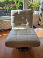 Witte leren draaifauteuil, Huis en Inrichting, Fauteuils, Ophalen, Gebruikt, Minder dan 75 cm, Metaal