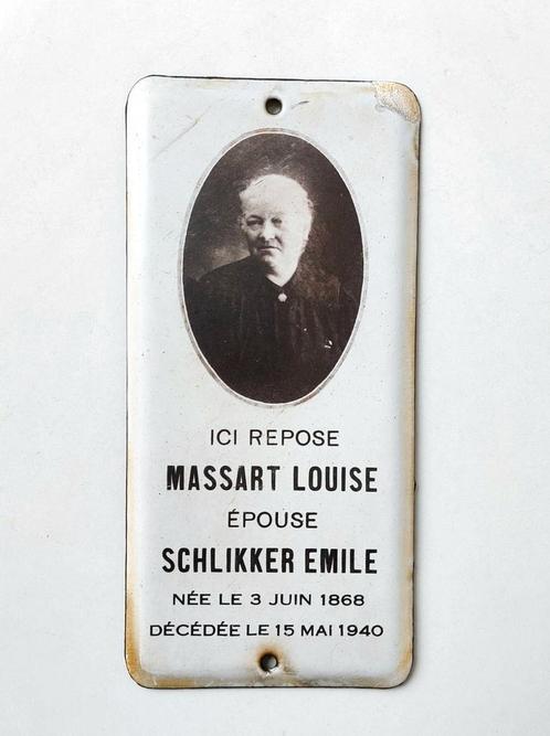Antiek emaille bordje dat op een graf heeft gezeten., Antiek en Kunst, Curiosa en Brocante, Verzenden