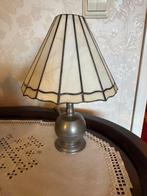 Tinnen lamp met glas in lood kapje, Ophalen of Verzenden, Zo goed als nieuw, Glas, Minder dan 50 cm