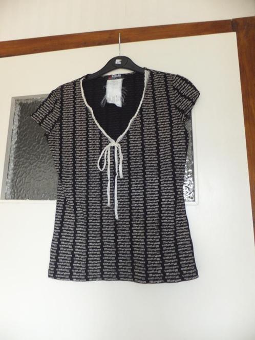 Klassieke mooie zwart wit Morgan top met strik lint 36 38, Kleding | Dames, Tops, Gedragen, Maat 36 (S), Zwart, Korte mouw, Verzenden
