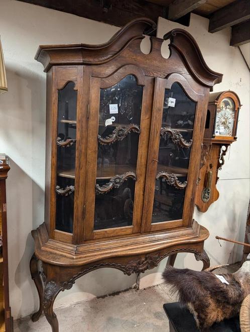 Antieke Duitse eikenhouten glas kas 140 b 220 h. €200, Antiek en Kunst, Antiek | Meubels | Kasten, Ophalen
