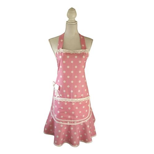 Aanbieding: Schort Lucy roze keukenschort met grote stippen, Huis en Inrichting, Keuken | Textiel, Nieuw, Schort, Roze, Verzenden