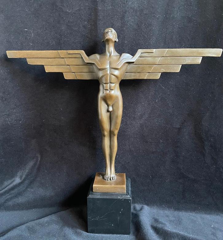 Bronzen art deco Icarus,gesigneerd/stempel 44cm! groot brons, Antiek en Kunst, Kunst | Beelden en Houtsnijwerken, Ophalen of Verzenden