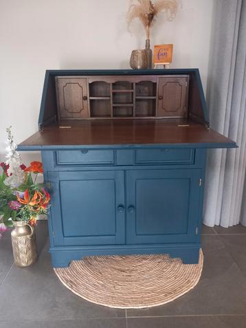 Prachtig secretaire, bureau kast, wandmeubel, warm blauw beschikbaar voor biedingen