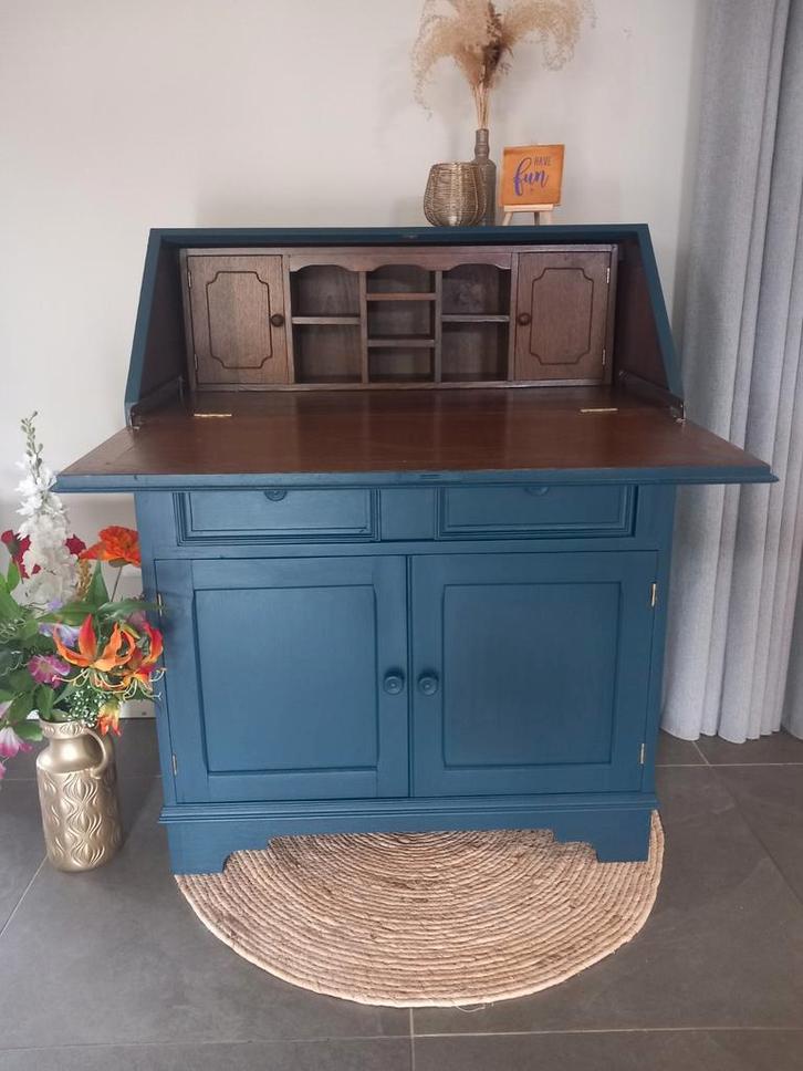 Prachtig secretaire, bureau kast, wandmeubel, warm blauw, Huis en Inrichting, Kasten | Overige, Zo goed als nieuw, Ophalen