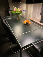 RVS eetkamertafel met glazen blad, Huis en Inrichting, Tafels | Eettafels, Ophalen, Gebruikt, 50 tot 100 cm, Vijf personen of meer