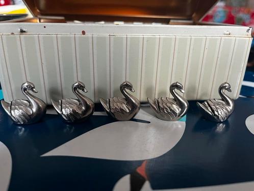 Antieke Zilverkleurige Zwaan Kaarthouders - Set van 5, Antiek en Kunst, Antiek | Goud en Zilver, Zilver, Ophalen of Verzenden
