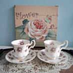 Royal Albert 'Sweet Violets', 2 brocante kop en schotels, Ophalen of Verzenden