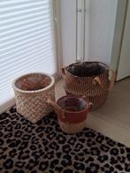 Rieten bloemmanden bloempot 3 stuks, Huis en Inrichting, Ophalen, Gebruikt, Rond, Riet