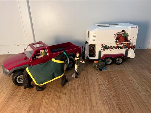 Schleich paardentrailer met pick-up truck 42346, Verzamelen, Speelgoed, Zo goed als nieuw, Ophalen of Verzenden