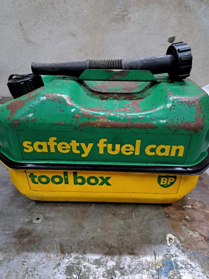 Vintage BP Jerrycan Toolbox, Verzamelen, Merken en Reclamevoorwerpen, Gebruikt, Ophalen of Verzenden
