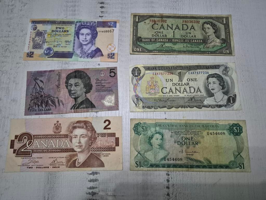 Diverse bankbiljetten uit Canada, Australië en Bahama's, Postzegels en Munten, Bankbiljetten | Amerika, Ophalen of Verzenden, Noord-Amerika