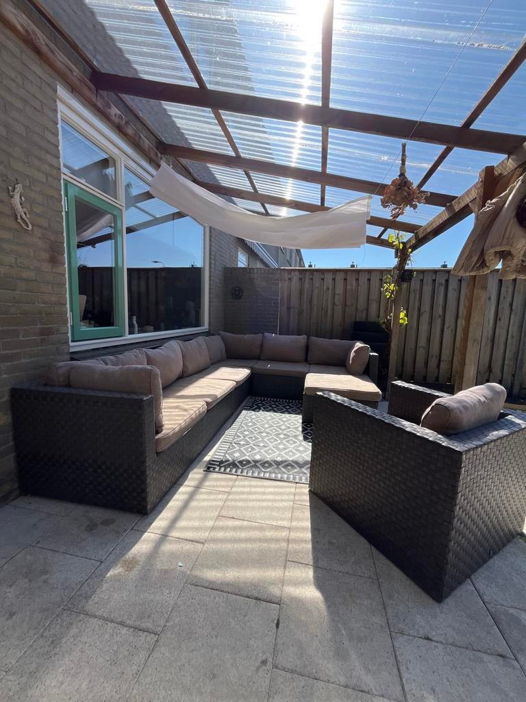 Luxe loungeset met multifunctionele tafel/voetenbank, Gebruikt, Ophalen of Verzenden, Loungeset, Wicker