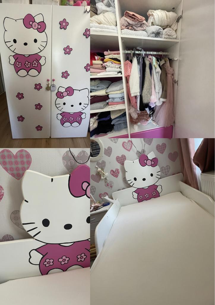 Hello Kitty BED + KAST, Kinderen en Baby's, Kinderkamer | Commodes en Kasten, Ophalen, Kast, 50 tot 70 cm, 105 cm of meer