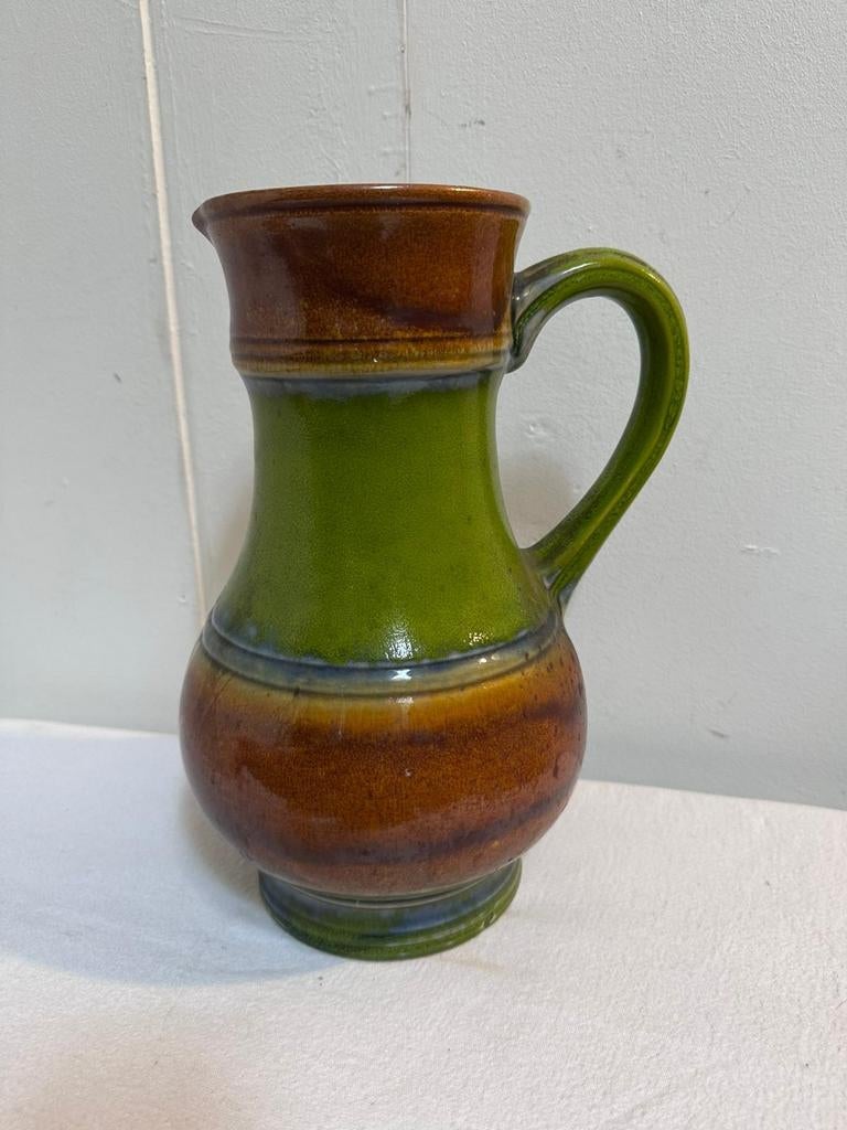 Vintage vaas of gieter met handvat groen bruin blauw, Antiek en Kunst, Ophalen