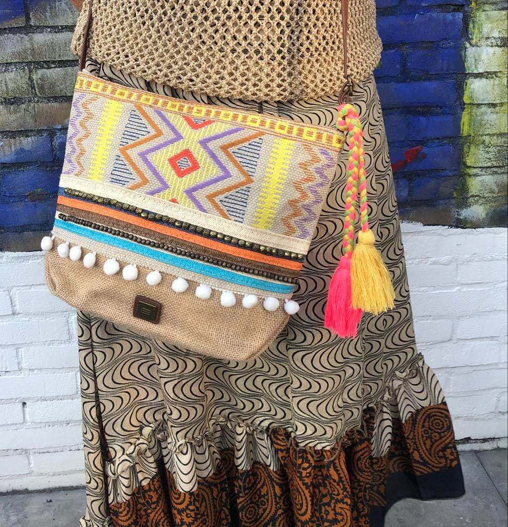 Ibiza Boho Bohemien schoudertas, Ophalen of Verzenden, Zo goed als nieuw, Overige kleuren, Schoudertasje