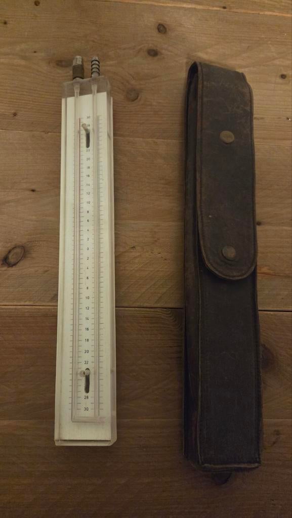 Vintage Manometer met Leren Etui - Antiek Meetinstrument, Ophalen of Verzenden