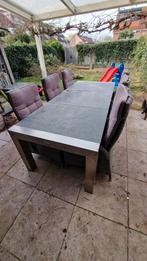 Luxe tuinset Paco – RVS granieten tafel 240 cm + 6 stoelen, Ophalen, Overige materialen, Gebruikt, 6 zitplaatsen