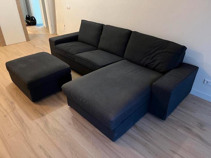 Ikea Kivik 3-zitsbank met chaise longue en hocker, antraciet, Huis en Inrichting, Banken | Complete zithoeken, Gebruikt, Ophalen