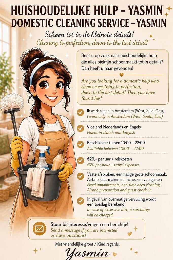 Huishoudelijke hulp Schoonmaakster Cleaninglady Domestichelp