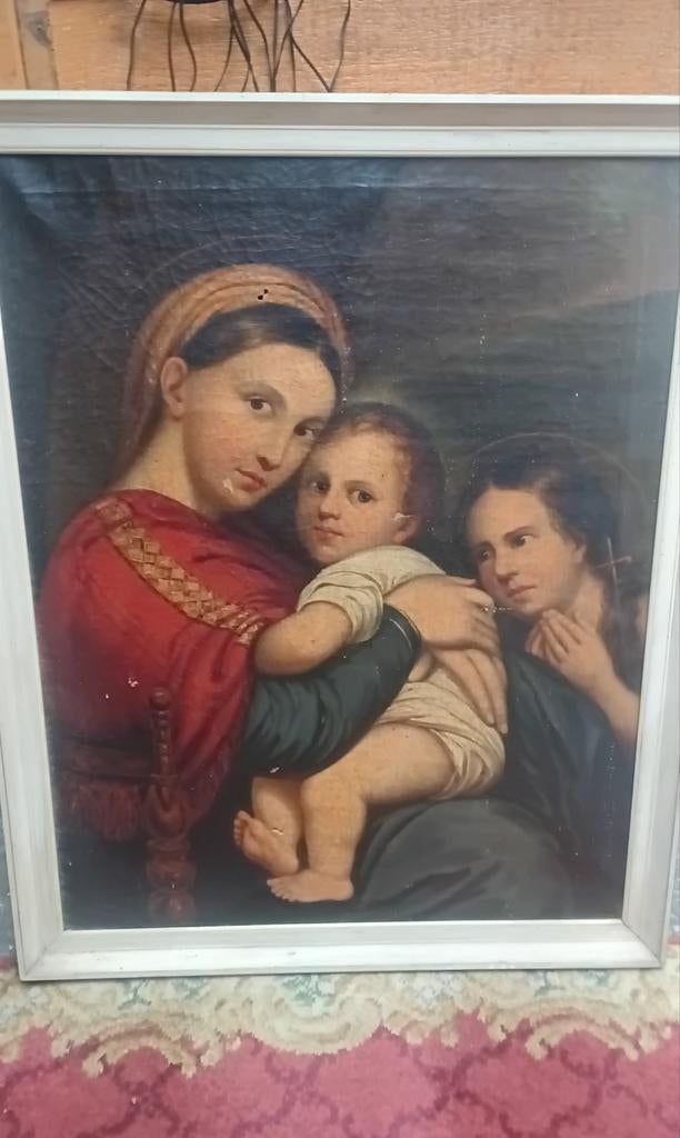 Oud schilderij: Maria met Christuskind en Johannes de Doper, Antiek en Kunst, Ophalen of Verzenden