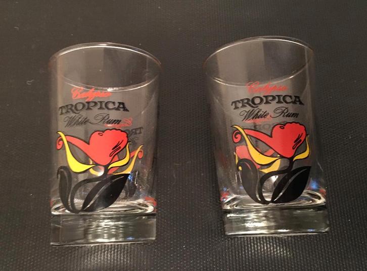 1975 Calypso TROPICA white rum glas glazen mixes rumglazen, Verzamelen, Retro, Huis en Inrichting, Ophalen of Verzenden