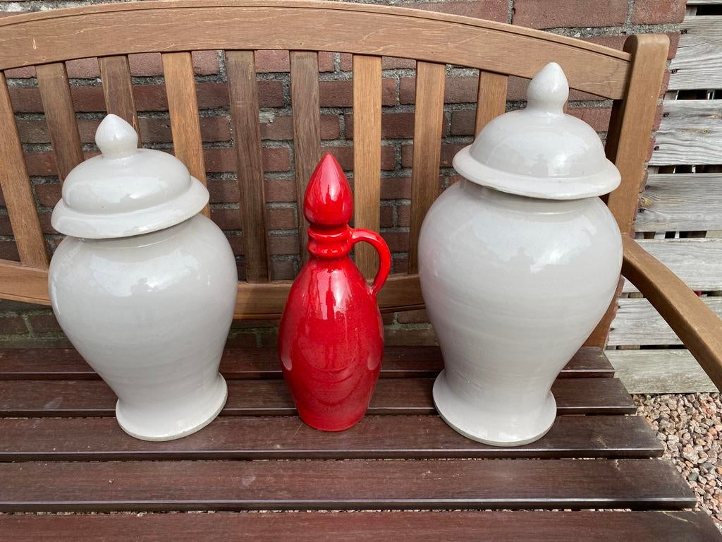 2 mooie grote gember vazen en 1 mooie vintage vaas., Huis en Inrichting, Woonaccessoires | Vazen, Overige kleuren, Aardewerk of Porselein