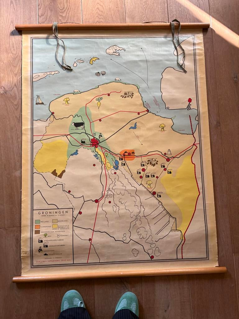 Vintage Schoolplaat Groningen - Dijkstra's Uitgeverij, Ophalen of Verzenden, Aardrijkskunde