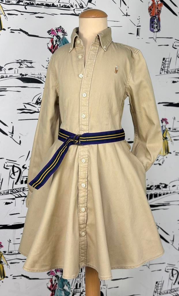 Ralph Lauren chino overhemd jurk maat 7 (145 euro), Kinderen en Baby's, Kinderkleding | Maat 122, Zo goed als nieuw, Ralph Lauren