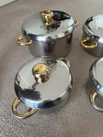 BK pannenset RVS met gouden handgrepen – complete set –, Keramische plaat, Pannenset, Ophalen of Verzenden, Zo goed als nieuw
