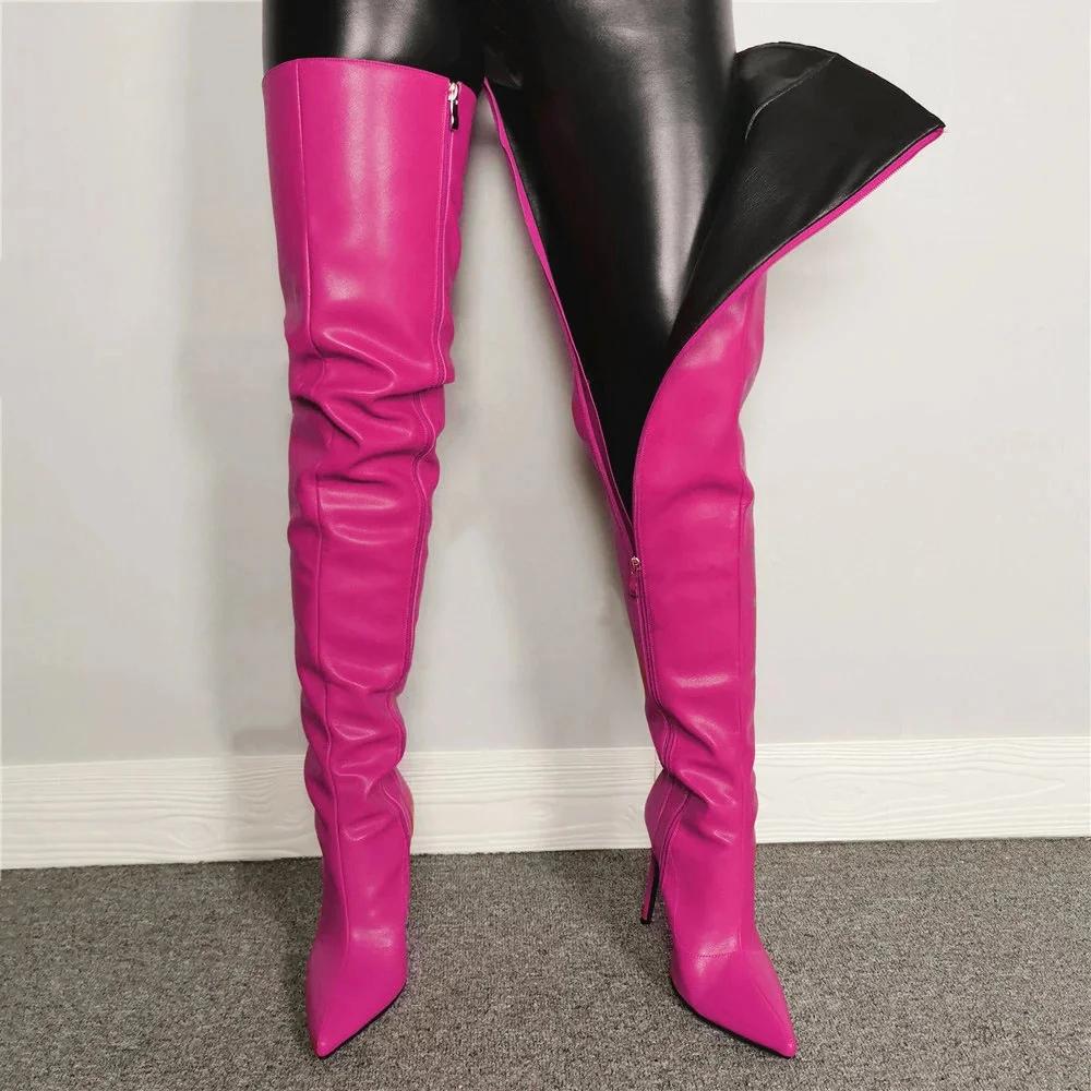 Roze leren overknee dames laarzen met rits, Kleding | Dames, Schoenen, Verzenden, Nieuw, Roze, Hoge laarzen