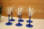 Vintage 6 martini glazen op blauwe voet Luminarc France, Ophalen of Verzenden, Zo goed als nieuw, Overige typen