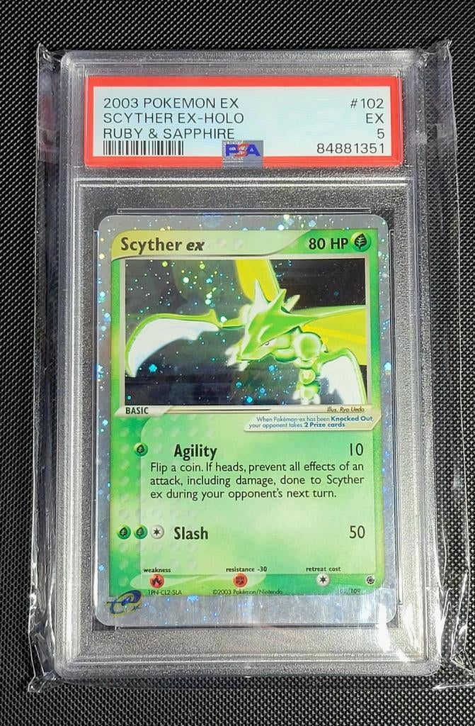 2003 Pokemon EX Scyther ex-Holo Ruby & Sapphire PSA 5, Ophalen of Verzenden, Gebruikt, Losse kaart, Foil