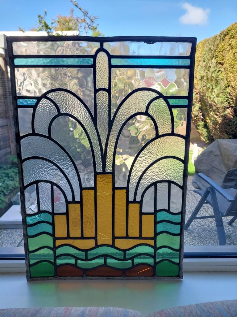 Glas in lood paneel met diverse kleuren - reparatie nodig, Ophalen