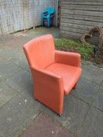 Comfortabele lederen fauteuil (4x)- Oranje, Gebruikt, Overige kleuren, Leer, Ophalen of Verzenden