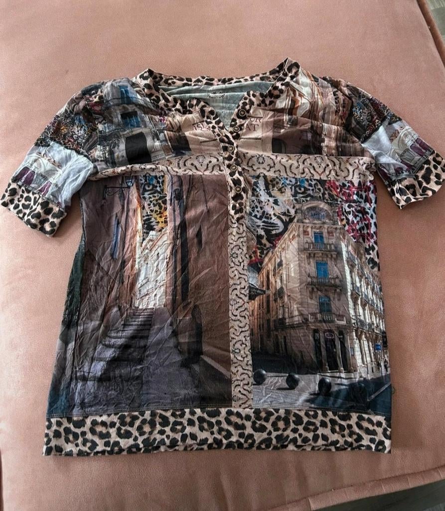 Dividere shirt met print en panterdetails, Kleding | Dames, Dividere, Bruin, Maat 42/44 (L), Ophalen of Verzenden