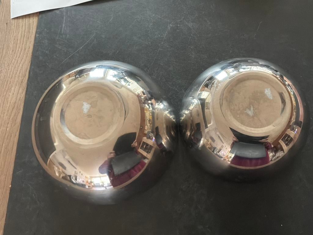 2 dubbelwandige schalen, Overige materialen, Gebruikt, Schaal, Rond
