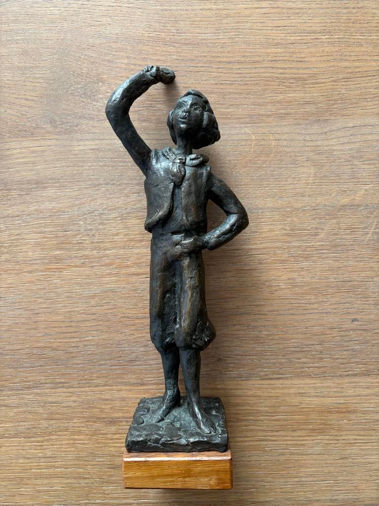 Bronzen beeldje wuivend meisje, Corry Ammerlaan van Niekerk, Antiek en Kunst, Ophalen of Verzenden, 20 - 50 cm, Beeld, Bruin