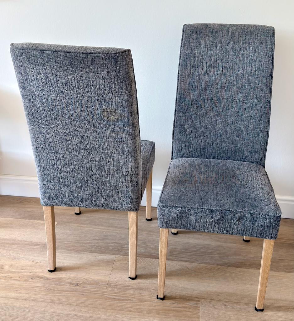 Zes eetkamerstoelen, Huis en Inrichting, Stoelen, Gebruikt, Vijf, Zes of meer stoelen, Hout, Stof, Grijs, Ophalen
