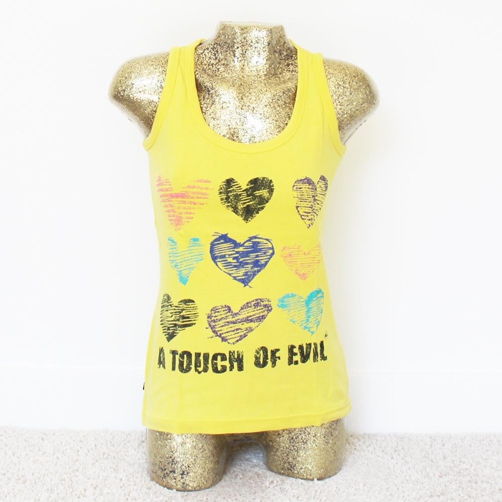 Super Leuk April Evil Topje 100% Katoen (M) - 26 € 15,-, Kleding | Dames, Maat 38/40 (M), Geel, Ophalen of Verzenden, Zo goed als nieuw