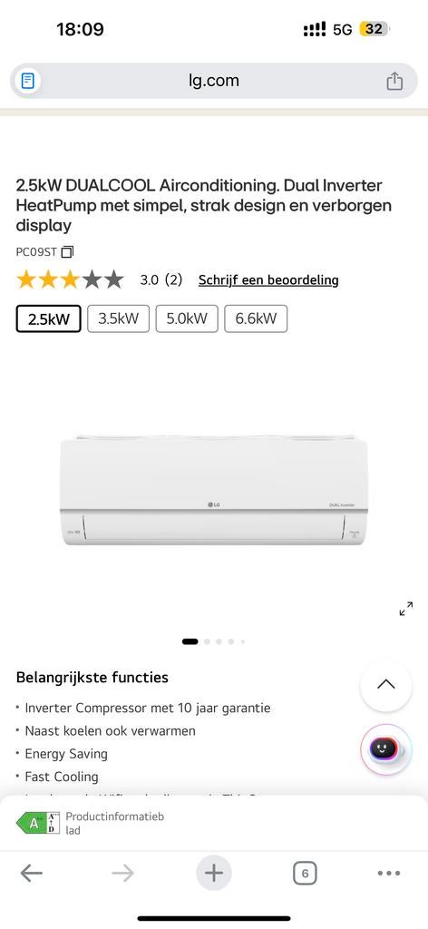 Airco onderhoud en installatie inbedrijfstellen, Minder dan 60 m³, Nieuw, 3 snelheden of meer, Ophalen of Verzenden