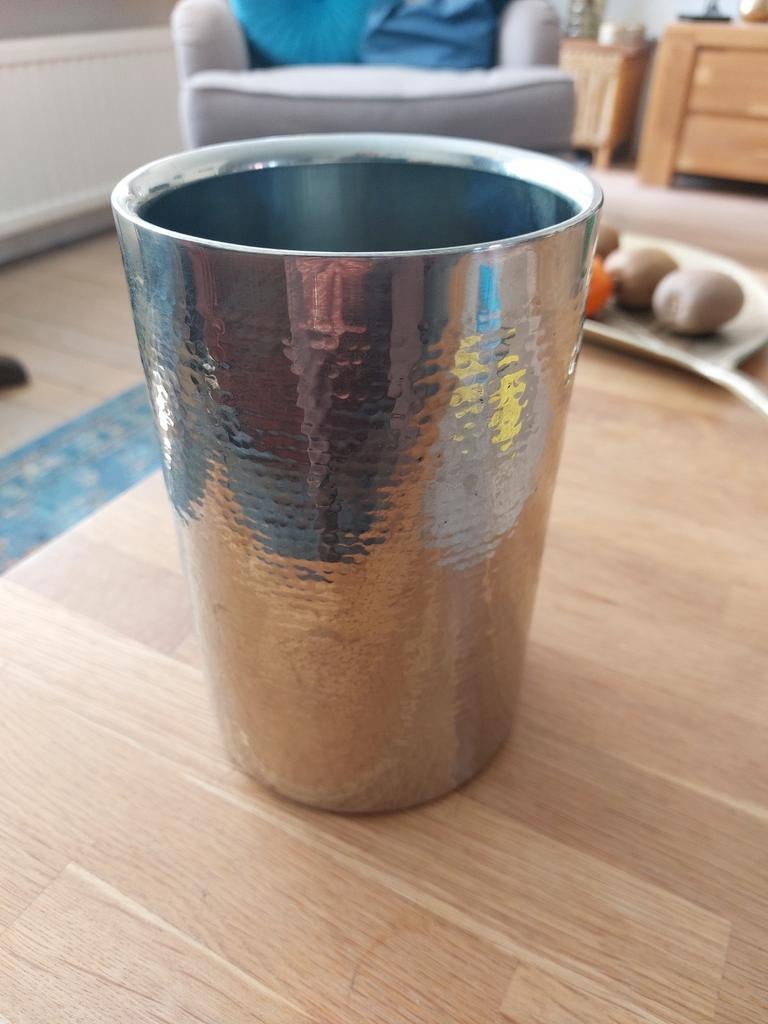 Stijlvolle wijnkoeler - RVS, gehamerd design, Flessenkoeler, Gebruikt, Zilver, Ophalen of Verzenden