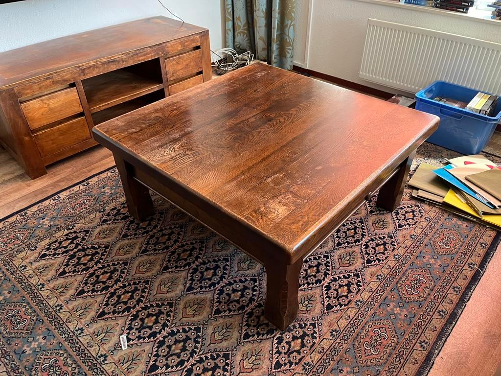Salontafel donker eiken, Huis en Inrichting, Tafels | Salontafels, Ophalen, Gebruikt, 100 tot 150 cm, 50 tot 100 cm