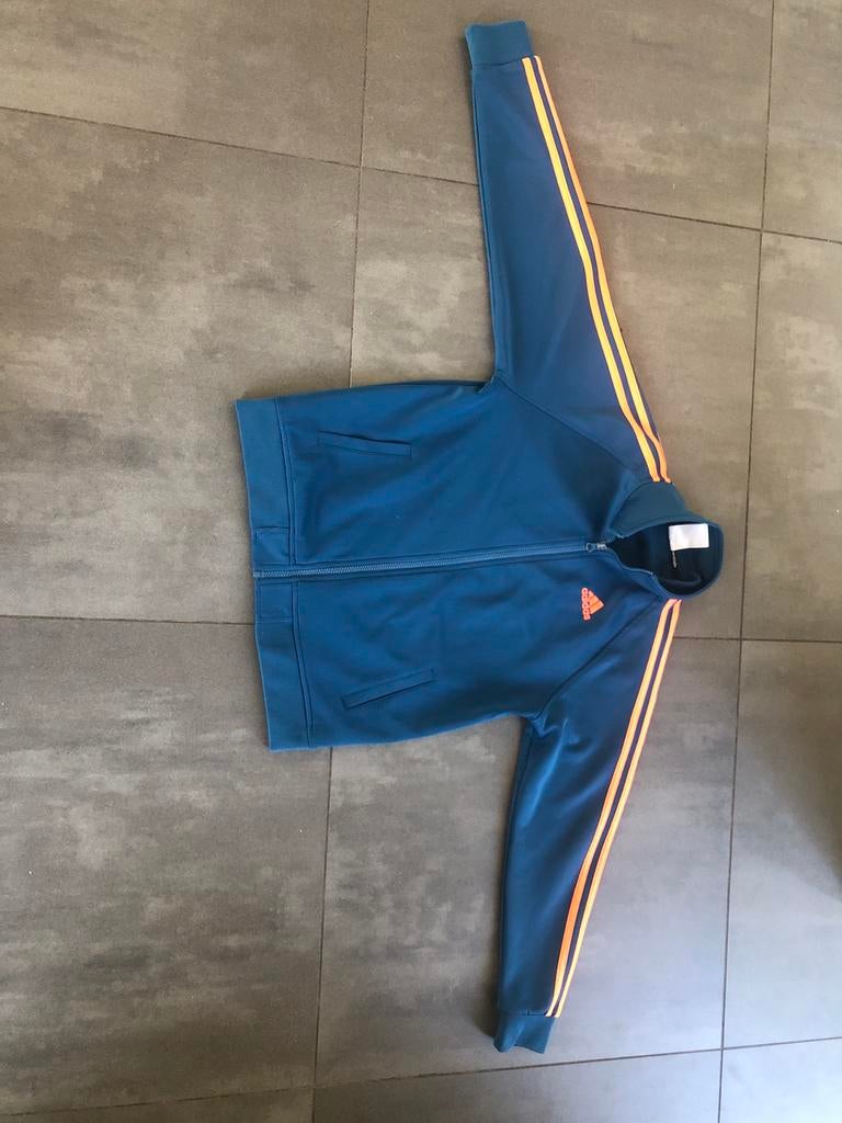 Adidas trainingsjack blauw met oranje strepen, Ophalen of Verzenden, Gebruikt, Trainingspak