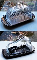 2x Antiek Zwart & Blank Glazen Kaasstolp - Zie Omschr, Ophalen of Verzenden