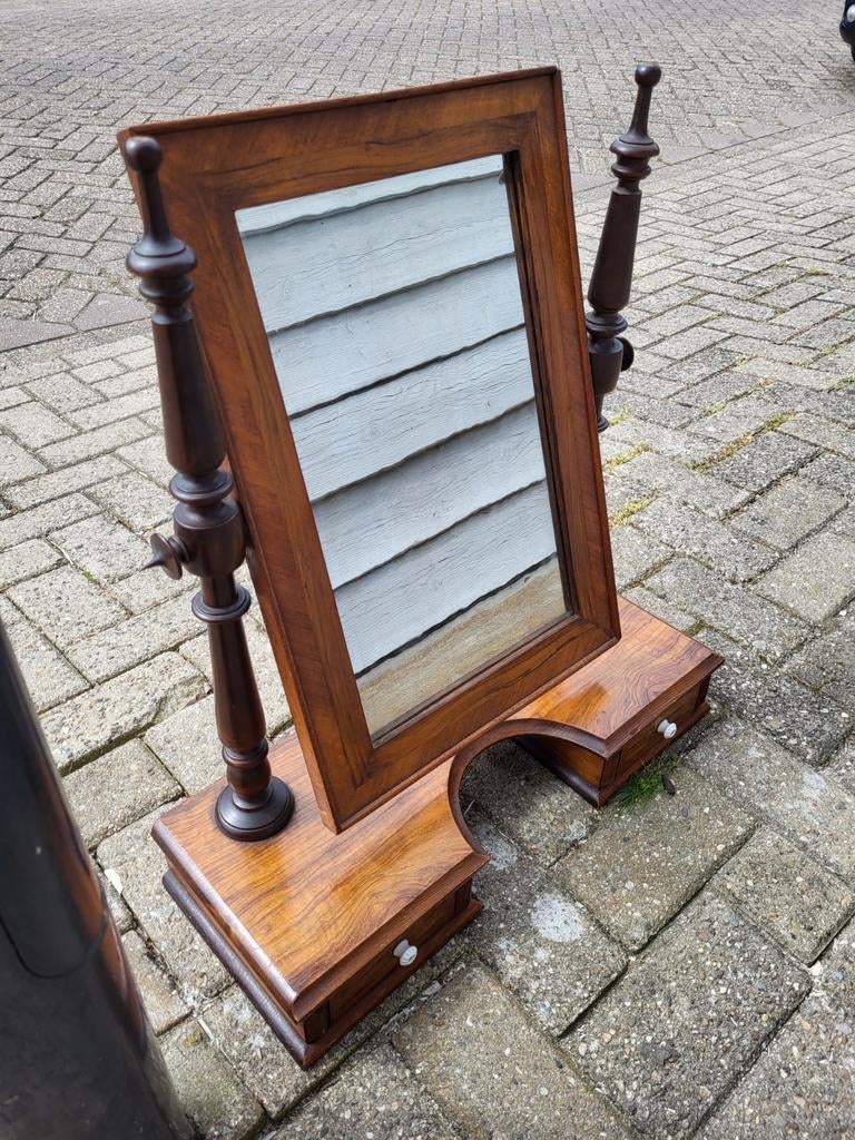 Antiek walnoten houten spiegel, kaptafel, Antiek en Kunst, Antiek | Spiegels, Ophalen, Rechthoekig
