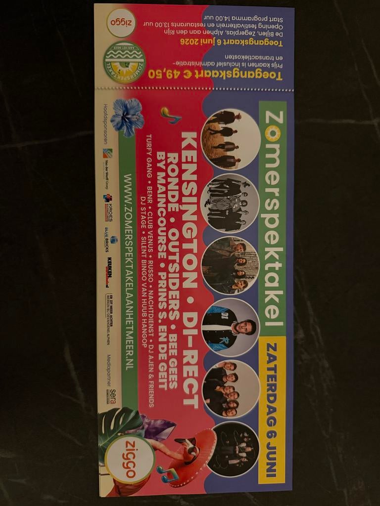 5 tickets Zomerspektakel aan het Meer 6 juni, Drie personen of meer