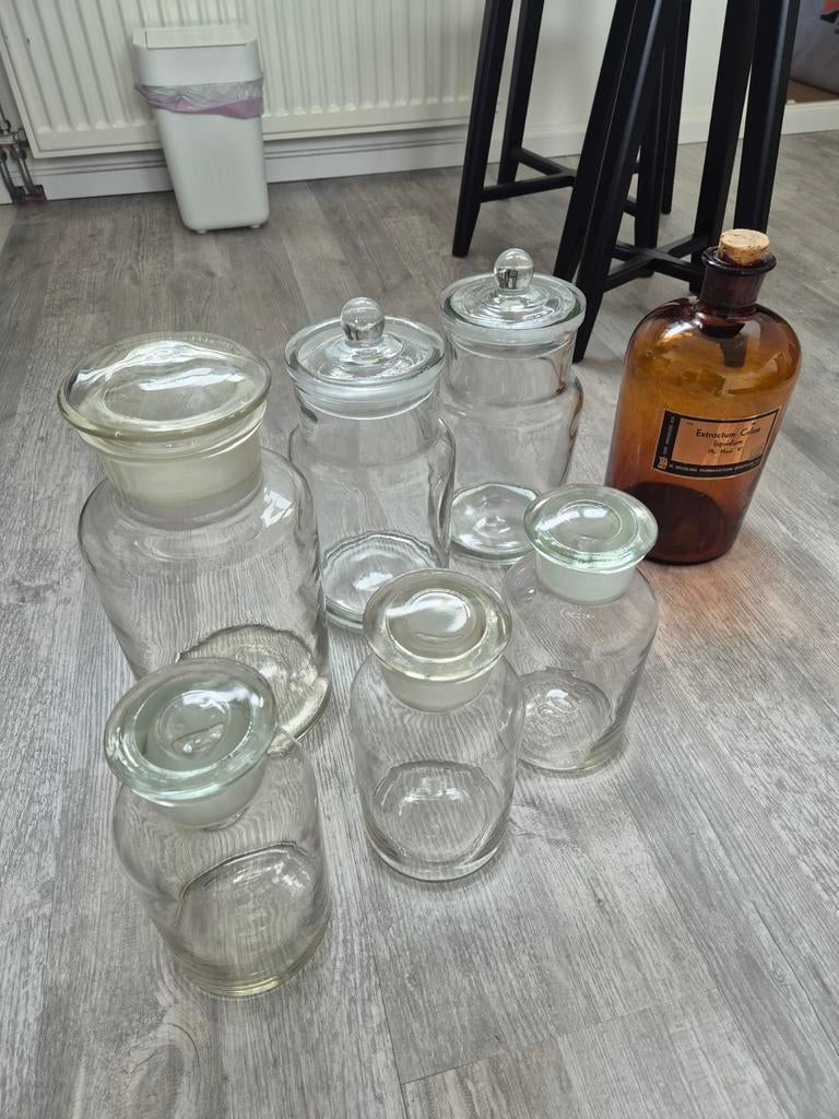 Apothekers glazen potten 7 stuks, Ophalen, Glas, Pot, Bus of Blik