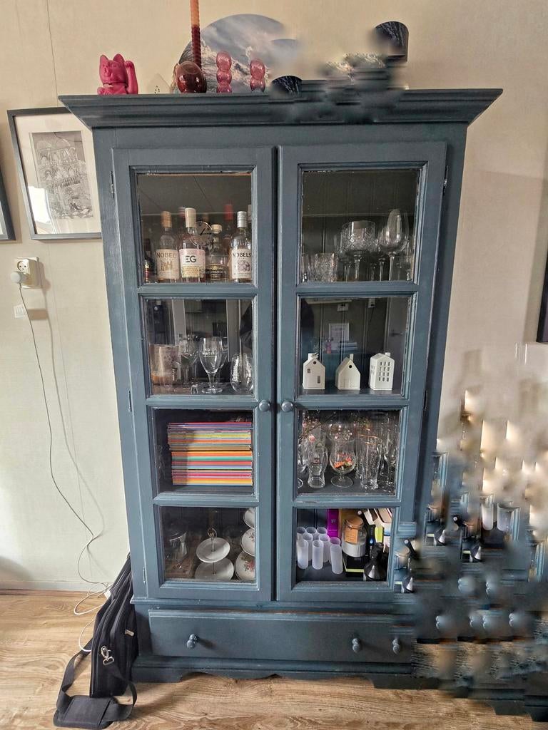 Grenen vitrinekast, Ophalen, Gebruikt, Met deur(en), 50 tot 100 cm