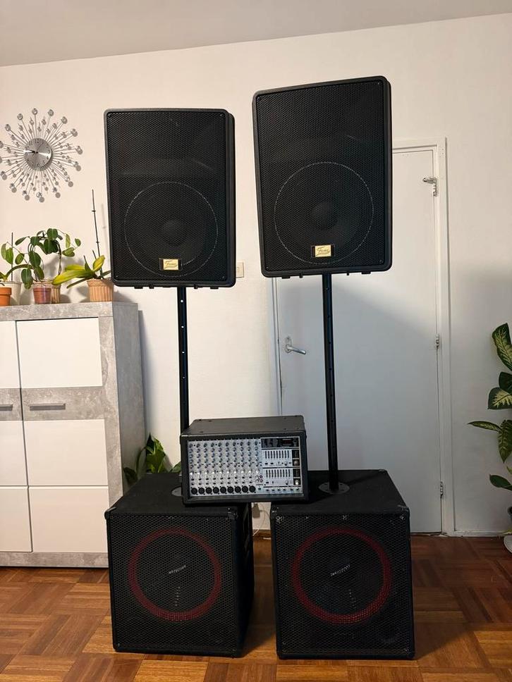Complete PA set met Behringer power mengpaneel, Audio, Tv en Foto, Luidsprekers, Gebruikt, 120 watt of meer, Overige merken, Ophalen